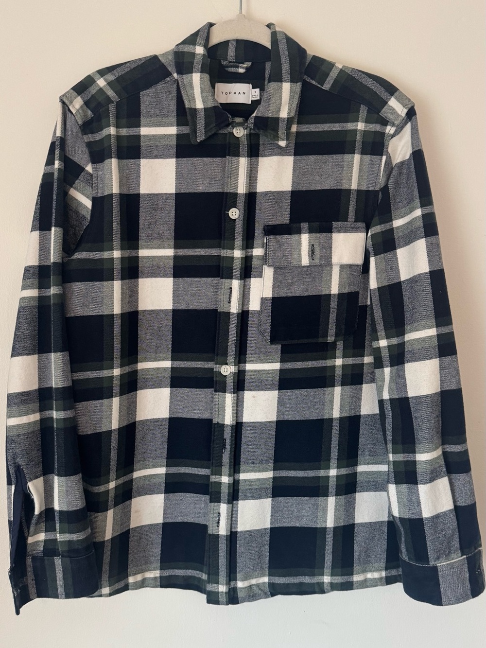 Topman Green Navy Plaid Flannel Button Up Shirt Men’s Small